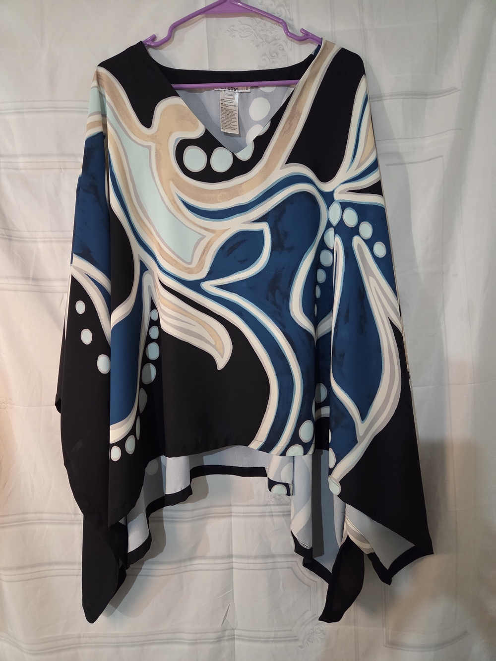 Chico's Black, Blue & Cream Abstract Poncho Top